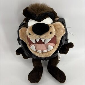 TAZ Plush Looney Tunes 16" 1997 Tasmanian Devil Biker Motorcycle Large Vintage